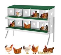 Chicken Nesting Box, 10-Compartment Heavy Duty Metal Hen Laying Box with Ventilation Holes & Resting Platform, Wall Mounted or Freestanding for Easy Cleaning & Egg Collection - Green
