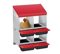 Chicken Nesting Box, 2 Tier 4-Chamber Galvanised Steel Hen Laying Nest with Inclined Pull-Out Egg Box, Ventilated & Waterproof Roof, Wall Mounted/Floor Chicken Nest Box Easy Clean & Egg Collection-Red