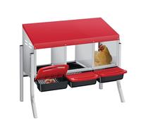 Chicken Nesting Box, 3-Chamber Galvanised Steel Hen Laying Nest with Stand, Inclined Pull-Out Egg Box, Ventilated & Waterproof Roof, Wall Mounted/Floor Chicken Nest Box Easy Clean & Egg Collection-Red