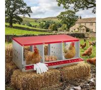 Chicken Nesting Box, 3-Compartment Heavy Duty Metal Hen Laying Box with Breathable Holes & Resting Platform, Wall Mounted/Floor Rollaway Chicken Nest Box for Easy Clean & Egg Collection-Red No Lid
