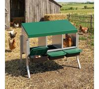 Chicken Nesting Box 3 Compartments, Galvanised Steel Hen Laying Box with Legs, Easy Clean Ventilated Egg Collection System with Waterproof Roof, Wall-Mountable or Stand for Coops & Backyards-green