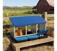 Chicken Nesting Box 3 Compartments, Galvanised Steel Hen Laying Box with Legs, Easy Clean Ventilated Egg Collection System with Waterproof Roof, Wall-Mountable or Stand for Coops & Backyards-blue