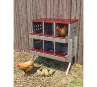 Chicken Nesting Box, 6 Compartment Galvanized Steel Chicken Laying Boxes for Hens with 6 Training Eggs, Front Access Roll-Away Tray, Easy Wall Mount for Backyard Coop Red