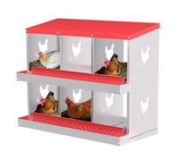 Chicken Nesting Box, 6-Compartment Heavy Duty Galvanized Hen Laying Box with Waterproof Sloped Roof, Resting Platform & Breathable Holes, Rollaway Egg Collection for Hens Ducks Poultry - Red