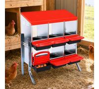 Chicken Nesting Box, 6-Compartment Heavy Duty Galvanized Steel Laying Nest with Egg Collection Device, Compact Chicken Laying Nest Box with Removable Trays, Pitched Roof for Chickens, Ducks