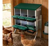Chicken Nesting Box, 6-Compartment Heavy Duty Galvanized Steel Laying Nest with Egg Collection Device, Compact Chicken Laying Nest Box with Removable Trays, Pitched Roof for Chickens, Ducks