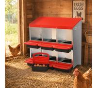 Chicken Nesting Box, 6-Compartment Heavy Duty Galvanized Steel Laying Nest with Egg Collection Device, Compact Chicken Laying Nest Box with Removable Trays, Pitched Roof for Chickens, Ducks