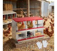 Chicken Nesting Box, 6-Compartment Heavy Duty Metal Hen Laying Box with Breathable Holes & Resting Platform, Wall Mounted/Floor Rollaway Chicken Nest Box for Easy Clean & Egg Collection-Red W/Lid