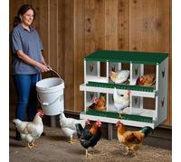 Chicken Nesting Box, 6-Compartment Heavy Duty Metal Hen Laying Box with Resting Platform & Breathable Holes, Wall Mounted/Floor for Easy Cleaning & Egg Protection, Ideal for Hens & Coops- Green