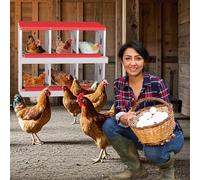 Chicken Nesting Box, 6-Compartment Heavy Duty Metal Hen Laying Box with Resting Platform & Breathable Holes, Wall Mounted/Floor for Easy Cleaning & Egg Protection, Ideal for Hens & Coops- Red
