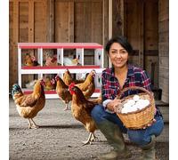 Chicken Nesting Box, 8-Compartment Heavy Duty Metal Hen Laying Box with Resting Platform & Breathable Holes, Wall Mounted/Floor for Easy Cleaning & Egg Protection, Ideal for Hens & Coops- Red