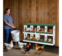 Chicken Nesting Box, 8-Compartment Heavy Duty Metal Hen Laying Box with Resting Platform & Breathable Holes, Wall Mounted/Floor for Easy Cleaning & Egg Protection, Ideal for Hens & Coops- Green