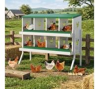 Chicken Nesting Box,8-Compartment Heavy Duty Metal Hen Laying Box with Resting Platform & Breathable Holes, Wall Mounted/Floor for Easy Cleaning & Egg Protection, Ideal for Hens & Coops- Green w/leg