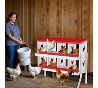 Chicken Nesting Box, 8-Compartment Heavy Duty Metal Hen Laying Box with Resting Platform & Breathable Holes, Wall Mounted/Floor for Easy Cleaning & Egg Protection, Ideal for Hens & Coops- Red
