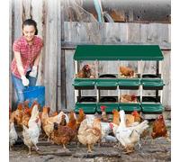 Chicken Nesting Box, 8-Compartment Large Hen Nesting Box with Inclined Waterproof Anti-UV Roof, Bottom Holes & Resting Platform, Galvanized Steel Chicken Coop for Easy Cleaning & Egg Collection