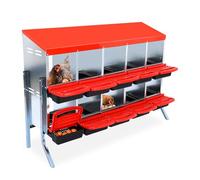 Chicken Nesting Box, 8-Compartment Large Hen Nesting Box with Stand, Inclined Waterproof AntiUV Roof, Bottom Holes & Resting Platform, Galvanized Steel Chicken Coop for Easy Cleaning & Egg Collect-Red
