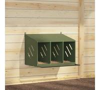 Chicken Nesting Box with 3 Compartments, Olive Green, Metal, 80 x 64 x 59.5 cm, Weather-Resistant, with Perch, Removable Base, for Indoor and Outdoor Use, Species-appropriate, Space-saving, Robust