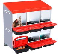 Chicken Nesting Boxes, 6 Holes Metal Chicken Egg Laying Box with Swing Perch and Rollout Egg Collection,for Various Chicken Breeds Without Stand - Red 0.6mm