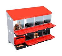 Chicken Nesting Boxes - 8-Hole Laying Nest for Chickens - Galvanized Steel, Rustproof & Ventilated Wall-Mountable Roll Away Laying Box for Hens, Ducks - Easy Clean - Red