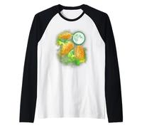 Chicken Nugget Howling at The Moon Green tie dye 3 Nuggets Raglan Baseball Tee