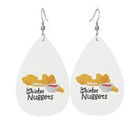 Chicken Nuggets Pattern Leather Earrings For Women Faux Leathe Water Drop Earrings Vintage Lightweight Dangle Earrings Jewelry For Women