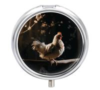 Chicken on A Branch Pill Box Cute Round Pill Case Portable Medicine Tablet Vitamin Holder Organizer for Purse Pocket