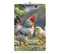 Chicken on The Grass Clipboard Simple Sturdy Standard A4 Letter Size Acrylic Clipboard Low-Profile Metal Clip with Retractable Hanging Hole Plastic Clipboards