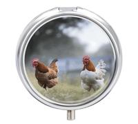 Chicken on The Grass Pill Box Round Portable Small Pill Case Waterproof Travel Pill Box Organizer for Pocket Purse and Daily Convenience