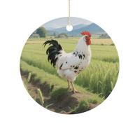 Chicken Ornaments, 2.9 Inch Round Ceramic Christmas Ornaments, Lightweight & Durable Festive Hanging Decor for Tree, Home & Gifting