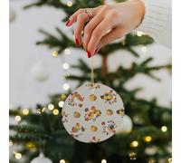 Chicken Pattern Ceramic Christmas Ornaments - 2.8 Inch Round Double-Sided Xmas Tree Decorations with Gold Ribbon for Home Holiday Decor, Gift for Family & Friends