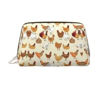 Chicken Pattern Leather Makeup Bag for Travel, Portable Cosmetic Organizer, Make Up Bag with Zipper