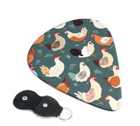 Chicken Pattern Printed Guitar Picks, 6 Pack with Leather Keychain Pick Holder - 0.46mm, 0.71mm, 0.96mm Assorted Thickness for Acoustic Ukulele, Electric Guitar, Acoustic Guitar, Bass