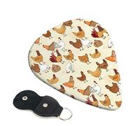 Chicken Pattern Set Of 6 Guitar Plectrums For Acoustic Guitar, Electric Guitar, Bass, Ukulele - Thin, Medium And Thick.
