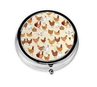 Chicken Pattern This Small, Round, Three-Compartment Travel Pill Box is Perfect for Storing Daily medications, Vitamins, and on-The-go.