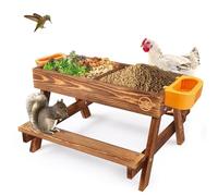 Chicken Picnic Table, Chicken Feeder No Waste Handmade Carbonized Wooden, Large DIY Chicken Feeder Kit, Wild Bird, Duck & Squirrel Feeders, Mesh Bottom Keep Food Fresh and Dry Easy to Clean and Fill