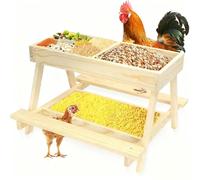 Chicken Picnic Table - Chicken Feeders with Picnic Table, Handmade Wooden Chickens Coop Feeder with 4 Grids, Bench Designed Sturdy Squirrel Feeder | Wooden Pets Feed Tray for Poultry, Ducks, Turkeys,