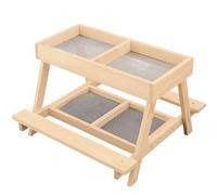 Chicken Picnic Table - Double Layer Rooster Table - Handmade Wooden Chicken Food Feeder with 4 Grids,for Outdoor Ground Coop Farm Garden