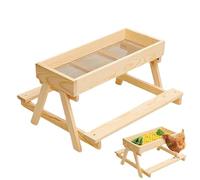 Chicken Picnic Table - Wooden Stand Treat Dispenser | Mesh Bottom Chicken Table | for Poultry, Turkey, Duck, Squirrel, Wild Bird, Backyard, Outdoor, Farm