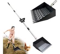 Chicken Poop Scooper, 12" Metal Steel Sifting Shovel with Ergonomic Grip, 38-62in Extendable Stainless Steel Handle, Professional Poultry Litter Cleaner for Chicken Coop, Duck, Goat & Sand
