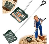 Chicken Poop Scooper & Rake 2-in-1, Pooper Scooper with 13in Wider PP Head & Adjustable Stainless Steel Handle, 33''-69'' Sand Sifting Shovel Litter Scooper for Chicken Coop/Small Farm Animals