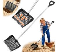 Chicken Poop Scooper & Rake 2-in-1, Pooper Scooper with 13in Wider PP Head & Adjustable Stainless Steel Handle, 33''-69'' Sand Sifting Shovel Litter Scooper for Chicken Coop/Small Farm Animals, Black