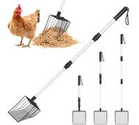 Chicken Poop Scooper & Rake, 3 in 1 Chicken Coop Scoop 23" to 42" Adjustable, Durable Metal Sifting Litter Shovel, Chicken Coop Accessories for Chickens Coop, Small Farm Animals, Cat Litter