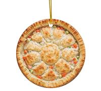 Chicken Pot Pie Christmas Ornament - Round Foodie Décor, Holiday Tree Decoration, Funny American Dinner Cuisine Comfort Food Gift, Unique Novelty (Double Sided Flat Printed Design on Ceramic, NOT 3D)
