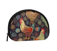 Chicken Print Coin Purse, Mini Wallet for Women Men Gifts Change Bag with Zipper Shell Shaped Small Coin Bag Travel Organizer Change Storage Pouch for Cash, Cards, Keys, Lipstick