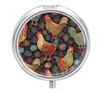 Chicken Print Pill Box 3 Compartment Waterproof Pill Case with Mirror Portable for Purse Pocket Daily Medicine Vitamin Organizer Travel Med Container Holder for Fish Oil Supplements