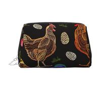 Chicken Print Print Leather Cosmetic Pouch, Leather Makeup Bag for Purse with Top Zip Closure Stylish Toiletry Bag
