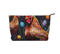 Chicken Print Printed Corduroy Makeup Bag for Women Cute Make up Bag Travel Cosmetic Bag with Wristlet
