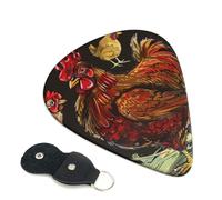Chicken Print Printed Guitar Picks, 6 Pack with Leather Keychain Pick Holder - 0.46mm, 0.71mm, 0.96mm Assorted Thickness for Acoustic Ukulele, Electric Guitar, Acoustic Guitar, Bass