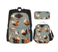 Chicken Prints Print Comfortable Adjustable Shoulder Casual Fashion Backpack Lunch Bag Pencil Case, Black, One Size, Black, One Size