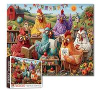 Chicken Puzzle 1000 Pieces for Adults, Funny Reading Hens Jigsaw Puzzle Colorful Farm Chickens Books and Classroom Puzzles, Whimsical Barnyard Farm Animal Artwork, Challenging Puzzle Gift Home Decor
